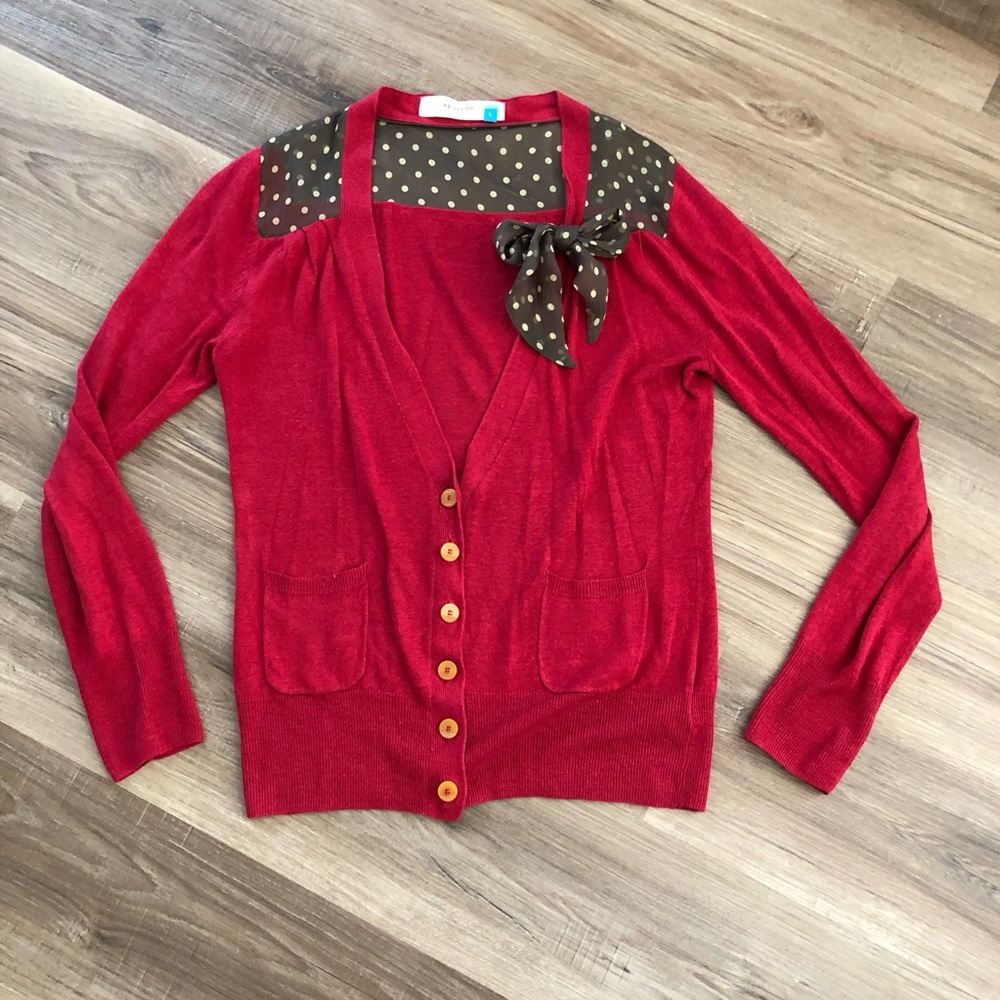 Anthropologie Sparrow Blend Cardigan with Silk Sheer Detail with Bow